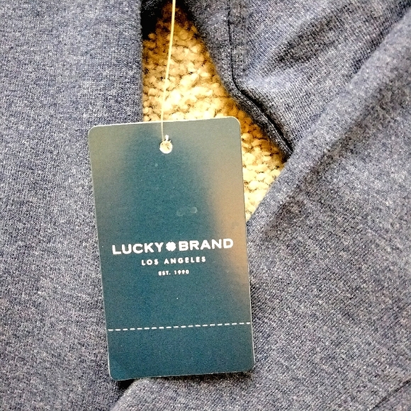 NWT M Lucky Brand Blue Button Neck French Terry Pullover Shirt NEW - Picture 3 of 10